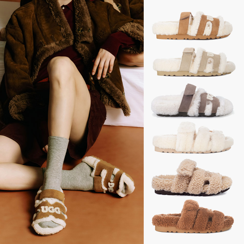 [무료배송] 호주정품 오즈라나 에스텔라 로고 시어링 오픈 슬리퍼 (굽 2cm) OZLANA UGG OZ3010